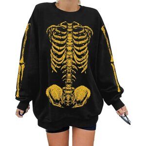 Women Gothic Skeleton Sweater Cotton Oversized Long Sleeve Halloween